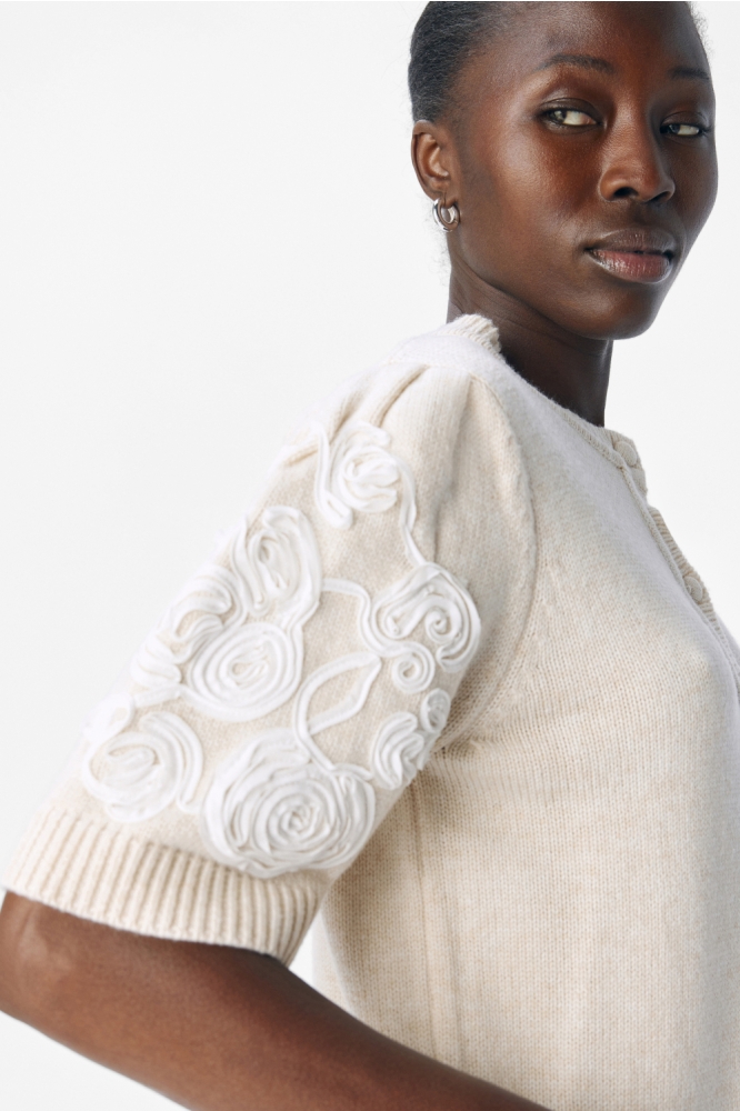 OBJJANE 2/4 RE KNIT CARDIGAN 140 23047229 White sand/Mel. w.